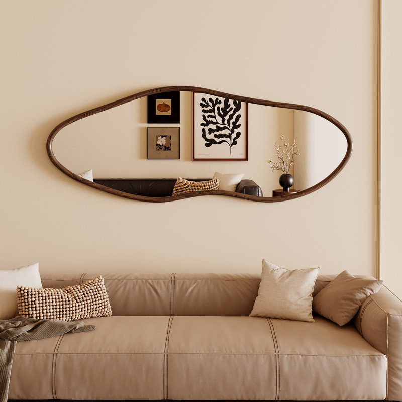  Full Length Mirror, 65"x22" Irregular Full Body Mirror with Solid Wood Frame,,Large Wavy Wall Mirrors for Living Room Entryway Bedroom,Horizontal/Vertical,Walnut