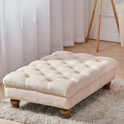 Forestburgh 90Cm Wide Velvet Tufted Rectangle Footstool Ottoman with Gourd-shaped Legs