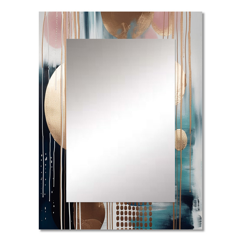 Soft Colors Shapes And Lines Marble V - Modern Rectangular Wall Mirror, 32" x 24"