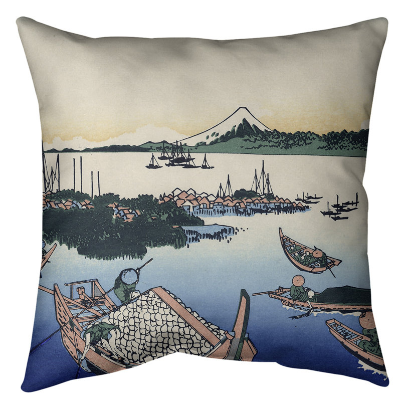 Coussin de sol de la province de Musashi, Tsukuda, 28 po x 28 po, bleu