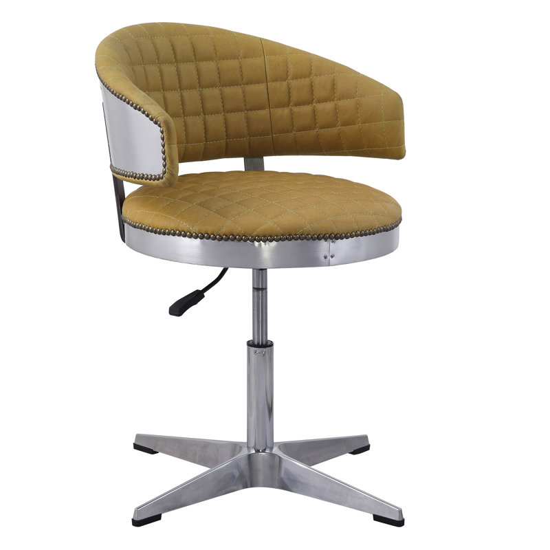 Tabouret en cuir au fini curcuma avec base pivotante et réglable