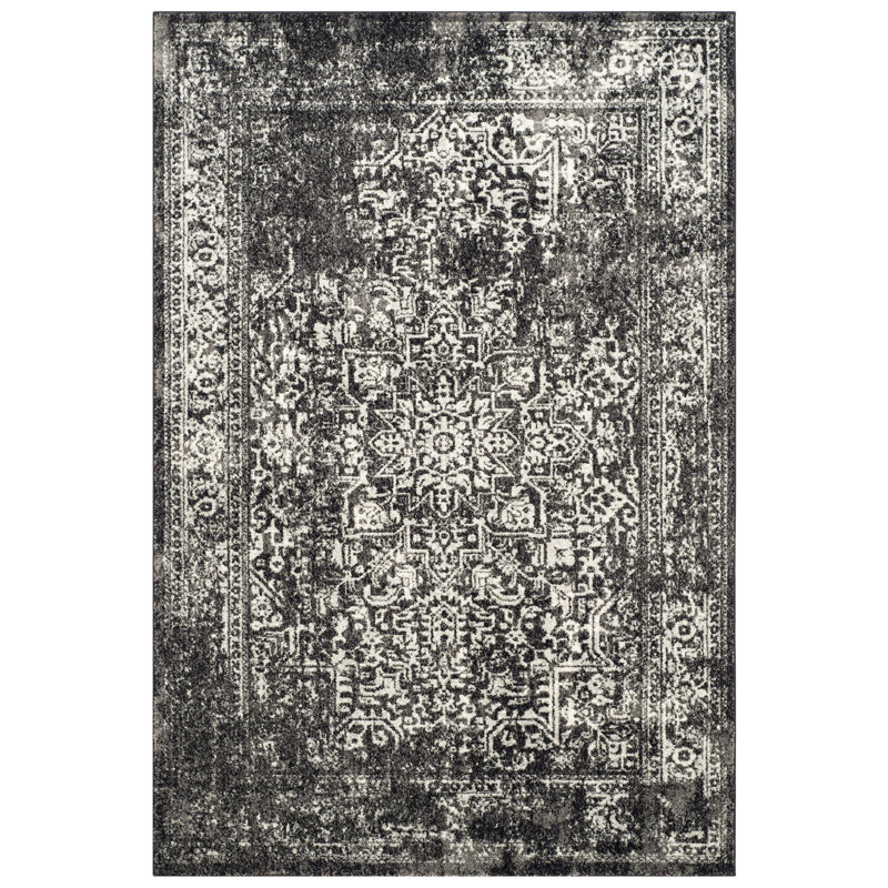 Oriental Area Rug, Black/Grey, Rectangle 122 x 183 cm