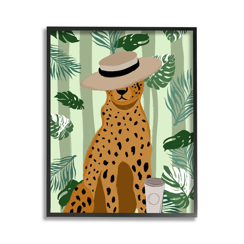 «Tropical Modern Leopard», estampe numérique par Elizabeth Medley, H 14 po x l 11 po, Giclée encadrée noir minuit