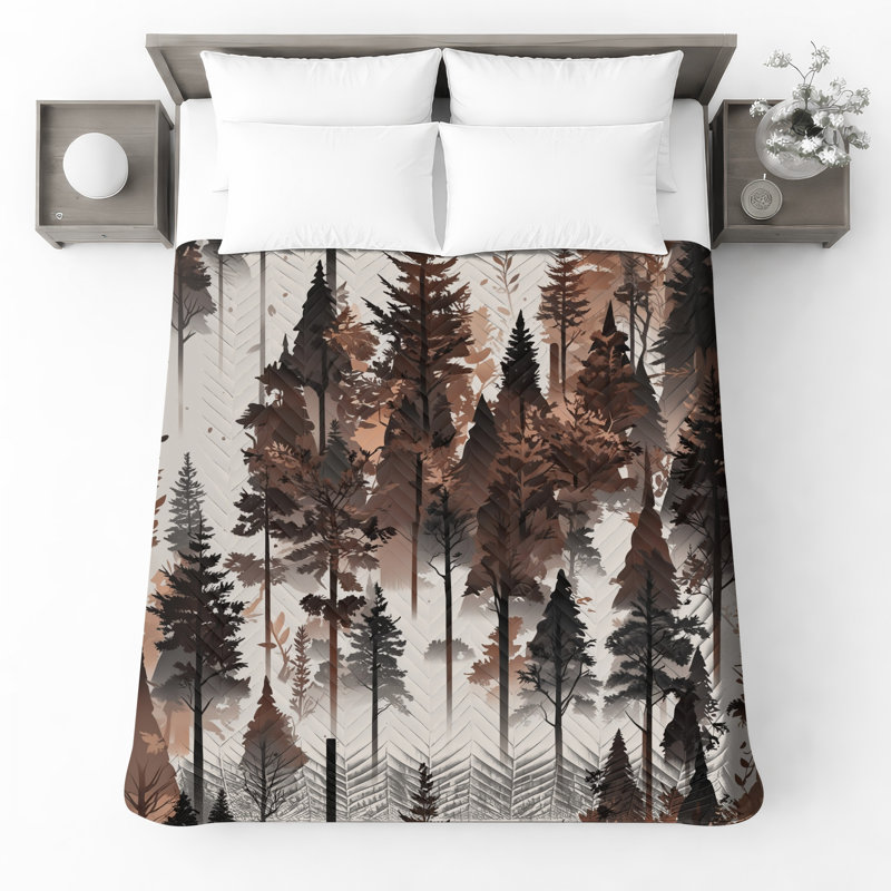 Couvre-lit matelassé Brown Forest Silhouettes de toutes tailles, Lit simple