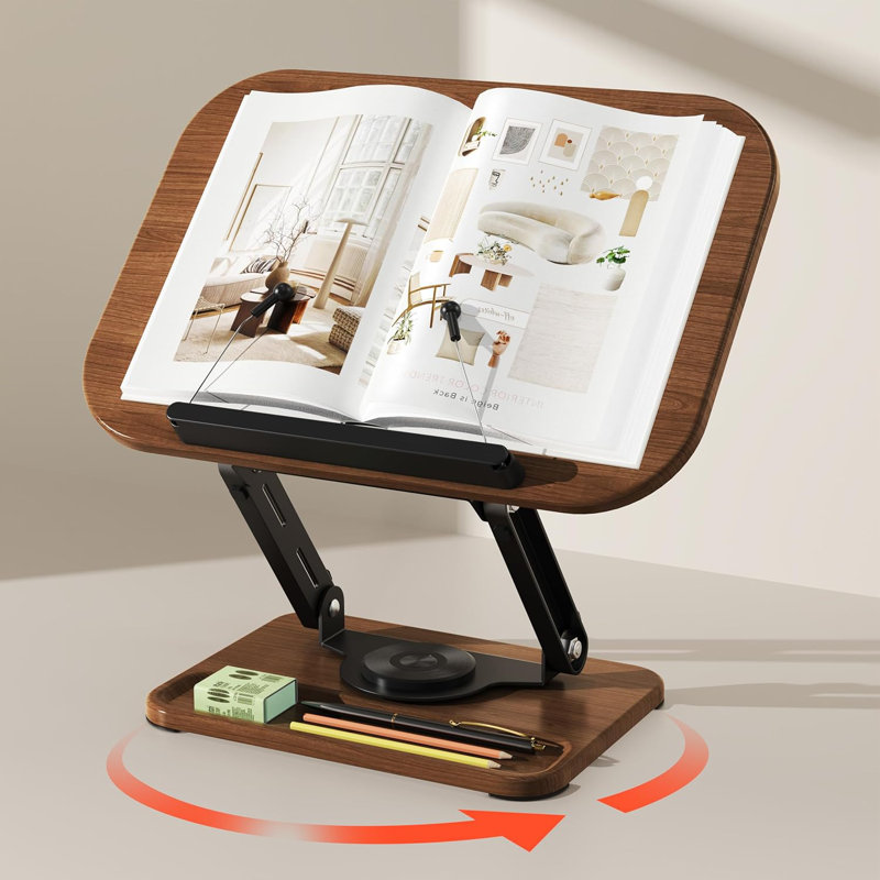 Porte-livre rotatif à 360 ° avec fente pour stylo, hauteur et angle réglables