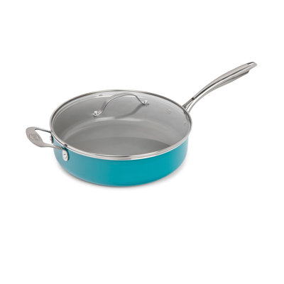 Gotham Steel Aqua Blue 5.5 Quart Multipurpose Deep Saute Jumbo Cooker Fry Pan with Glass Lid