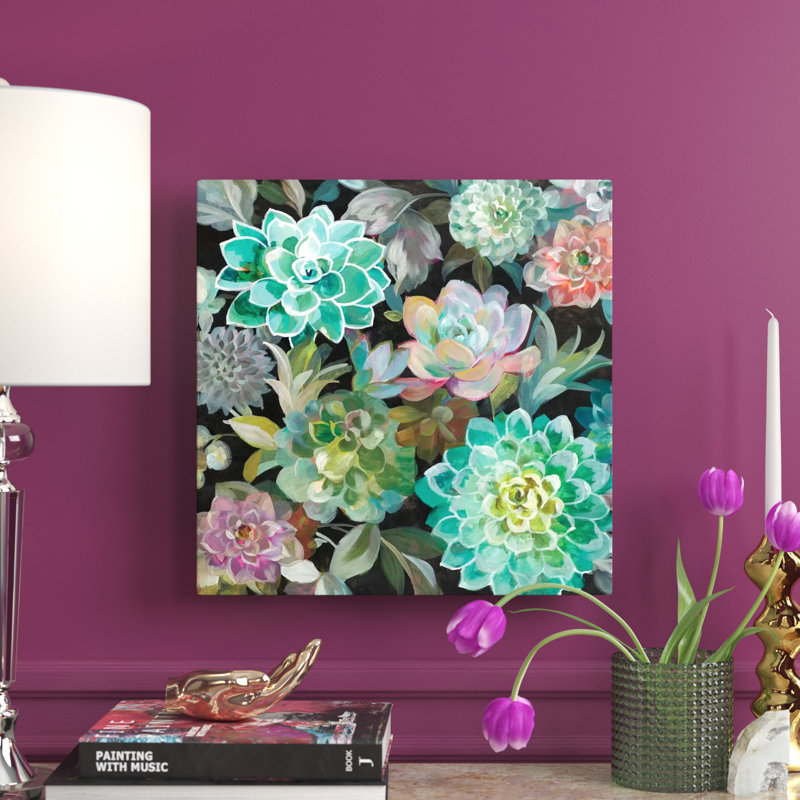 Floral Succulents by Danhui Nai - Floater Frame Print on Canvas, 45.72 cm H x 45.72 cm W x 3.175 cm D, No Frame