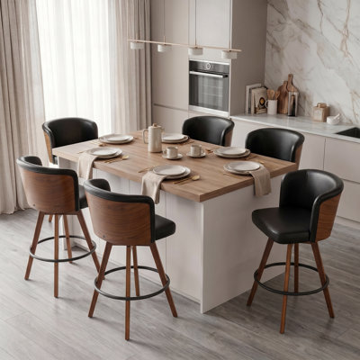Tabouret de comptoir pivotant rembourré avec structure en bois Devault