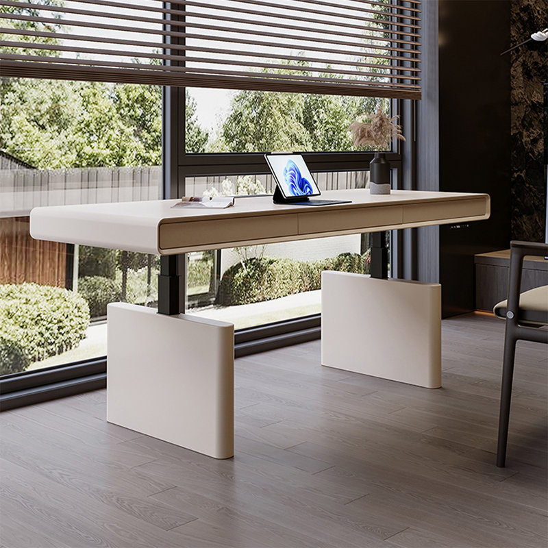Bureau blanc rectangulaire en bois manufacturé, 53.94" H x 62.99" W x 27.56" D