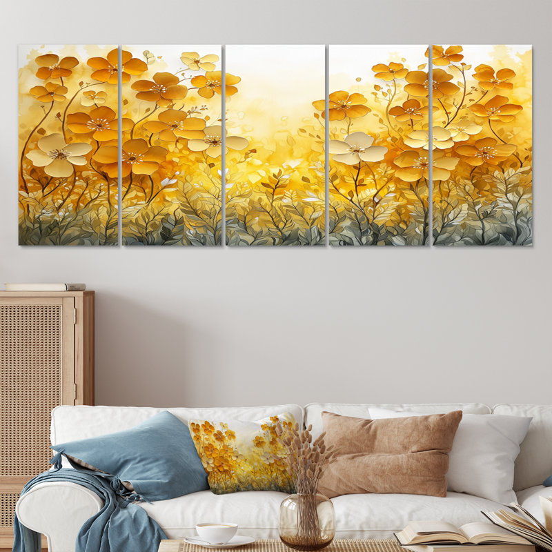 Été, lueur dorée d'hibiscus I - décoration murale hibiscus - art mural traditionnel, H 28 po x l 60 po, 5