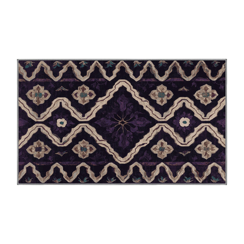 Machine Washable Purple Area Rug, Rectangle 3' x 5'