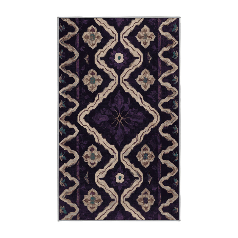 Tapis mauve lavable à la machine, Rectangulaire 8 pi x 10 pi