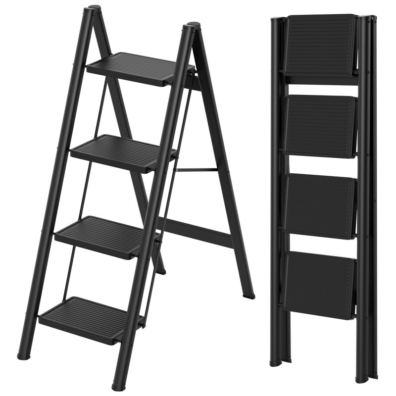 4 - Step Steel Lightweight Folding Step Ladder, Anti-Slip Pedal, 330lbs Safety Step Stool