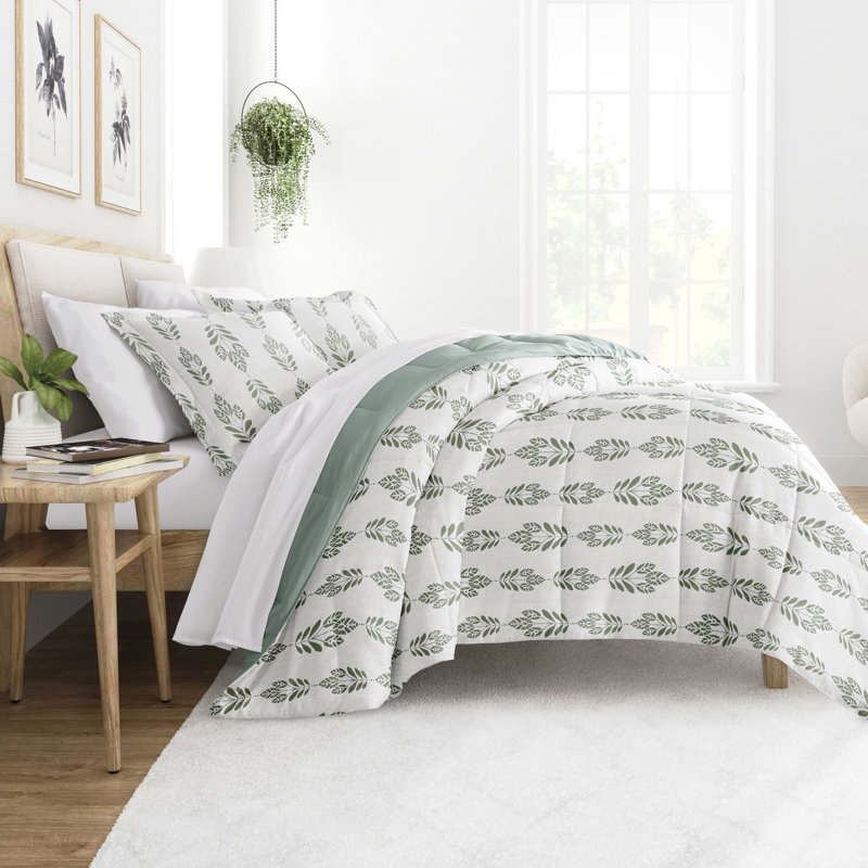 King White and Green Reversible Down Alternative Comforter Set