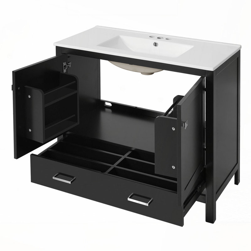 36"Bathroom Vanity with Ceramic Sink, Black