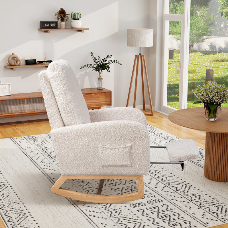 Accent Rocking Chair With Footrest, Green, Natural