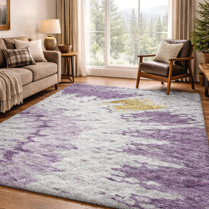 Tapis à poil long de qualité supérieure lavable à la machine ADS614, Mauve, 5' x 7'6"