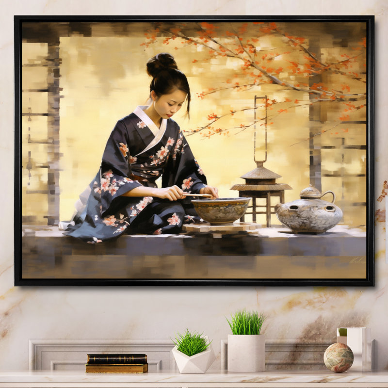 Asian Art Tea Cerémonie II, reproduction d'art sur toile, H 30 po x l 40 po x P 1,5 po, Cadre flottant noir