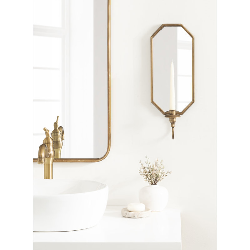 Judine Metal and Mirrored Taper Wall Sconce Candle Holder, Gold