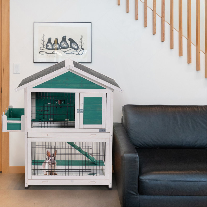 Cage à lapins intérieure en bois pour 2 étages avec toit coulissant et toit imperméable