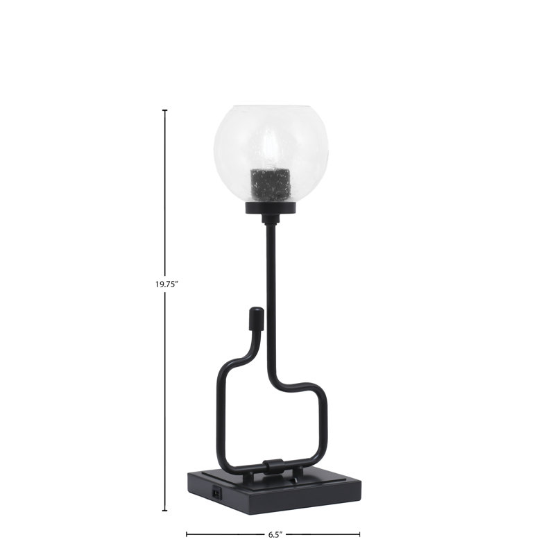 Lampe d'appoint Amarmula, avec ports USB, fini noir mat, verre transparent 5,75 po, Noir, Clair