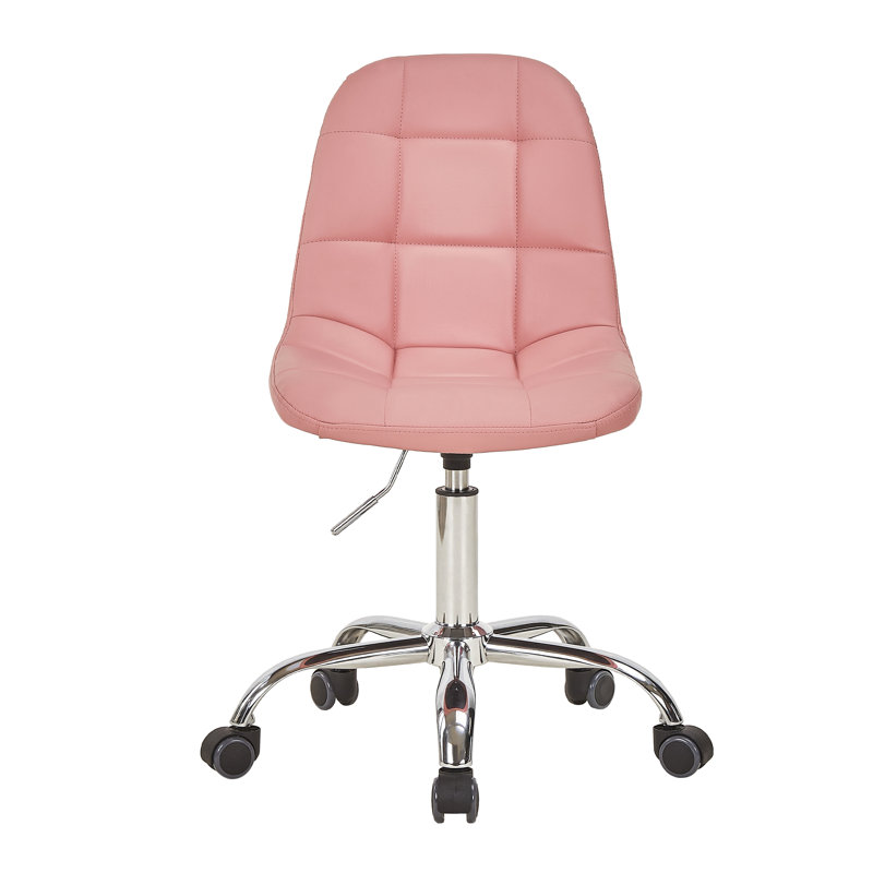 Chaise de bureau rembourrée sans accoudoirs avec roulettes Modern Modern, Rose