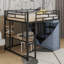 Lit mezzanine double en métal avec bureau, tablettes, prise de courant, lumière DEL et garde-robe-1277106971-1277106949