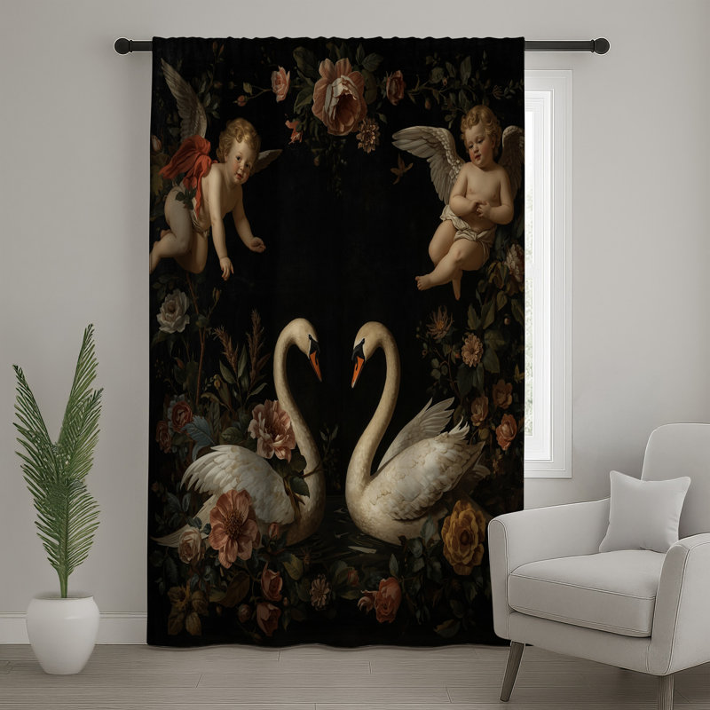 Rideaux Swans avec chérubins, voilages et voilages Swans - 1 panneau, 50 po x 92 po - 1 panneau, Transparent