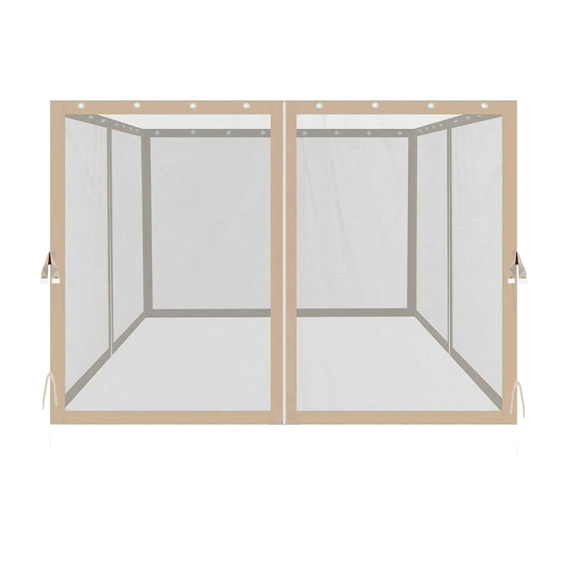 Filet de remplacement à 4 côtés pour abri de jardin 10 pi x 10 pi, filet beige avec fermetures à glissière, taille 116,5 po x 81,1 po, entrée et sortie faciles côté W, P, H, sécurisées par des anneaux de fixation à deux sangles de fixation