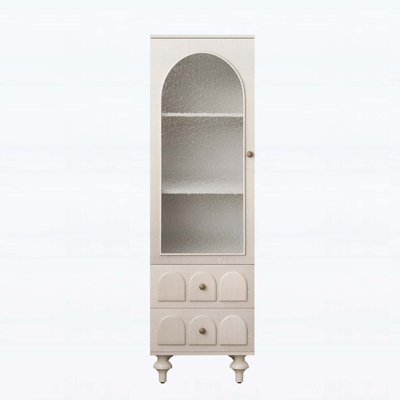 Grande armoire de rangement avec porte en verre trempé, deux tiroirs et tablette réglable pour une organisation polyvalente et élégante