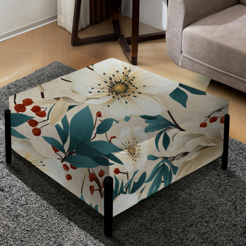 Coastal Tranquil Florals Collage Unveilé III - Grand repose-pieds carré floral