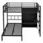 Lit superposé en métal avec bureau pliant, garde-robe avec lumière DEL, conception à faible bruit, noir