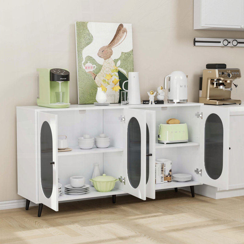 White Modern Buffet Cabinet with Acrylic Doors