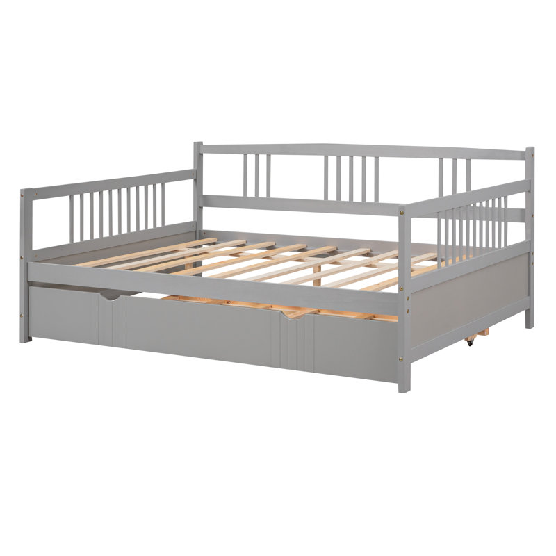 Lit de jour en bois avec couchette, Gris, Lit double