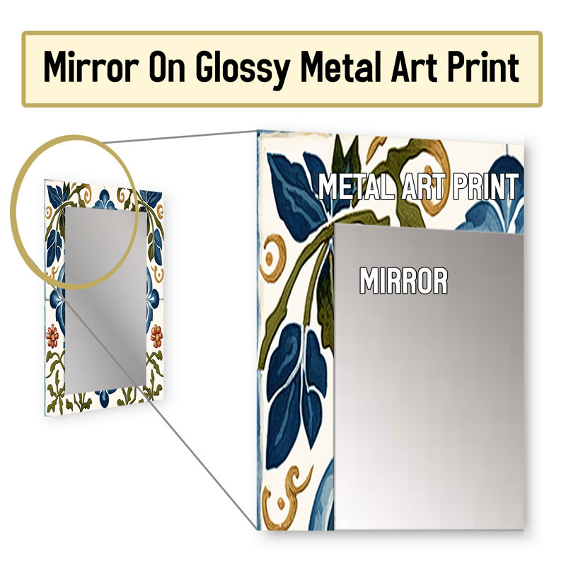 Méditerranée, carreaux en bleu rétro I - miroir mural, miroir mural décoratif bleu, impression d'art en métal, 32 po x 24 po
