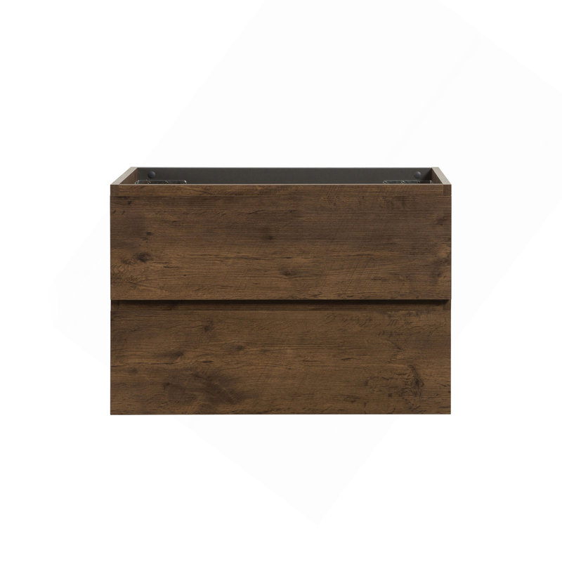 Wall mount Cabinet Without basin, Walnut, With two drawers, Pre-assembled