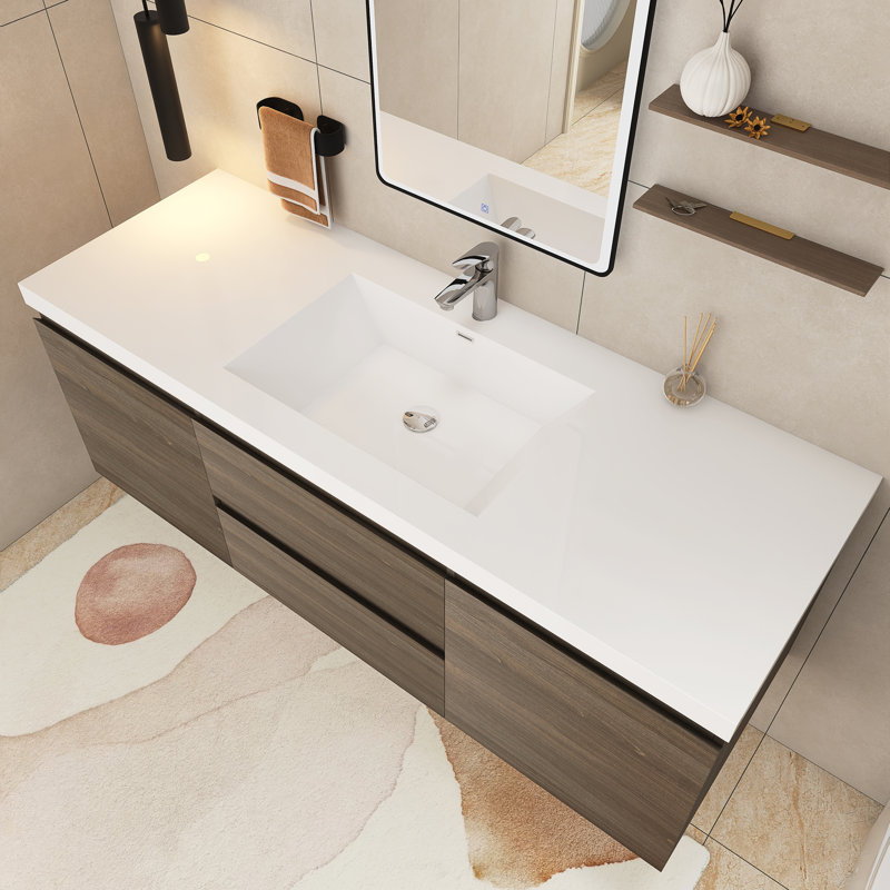 Meuble-lavabo simple 59 po avec plateau en résine Kumler, Gris