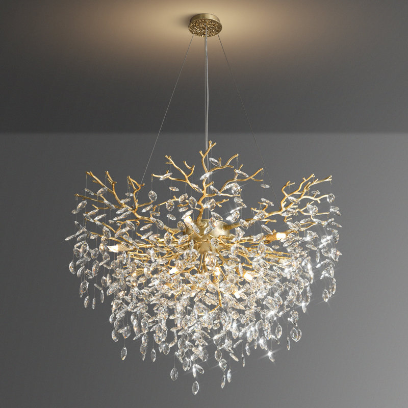 Lustre en cristal chromé 12 lumières Modern, Doré, H 27,56 po x l 39,37 po x P 39,37 po