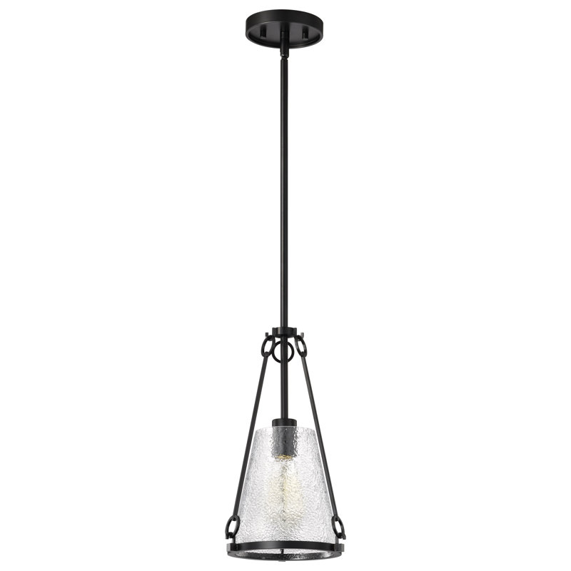 Valentine - Small Pendant - Hammered Glass, 14.5" H x 8" W x 8" D, Black