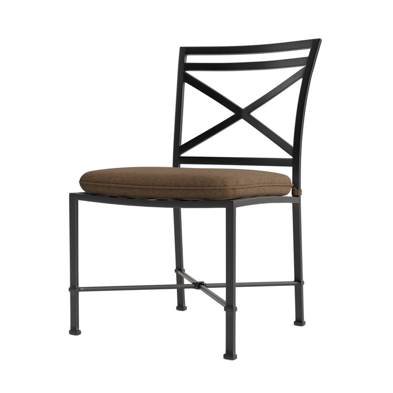 Venetian Outdoor Dining Side Chair, Fusion Moccasian, Textured Pewter, Brown