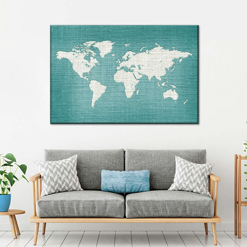 Carte du monde en lin menthe, H 8 po x l 12 po x P 1 po