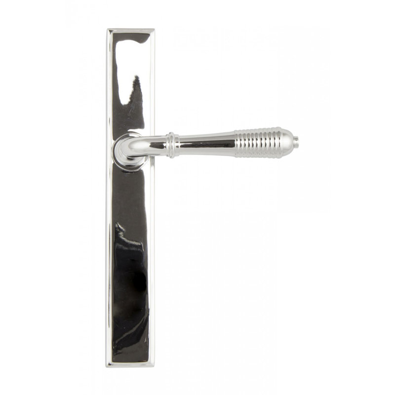 Reeded Slimline Lever Latch Set, Polished Chrome