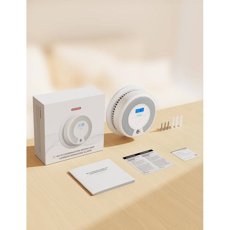 Smart Smoke Detector Carbon Monoxide Detector Combo With Replaceable Battery, Wi-Fi Smoke And Carbon Monoxide Detector With Real-Time App Notifications, 1-Pack