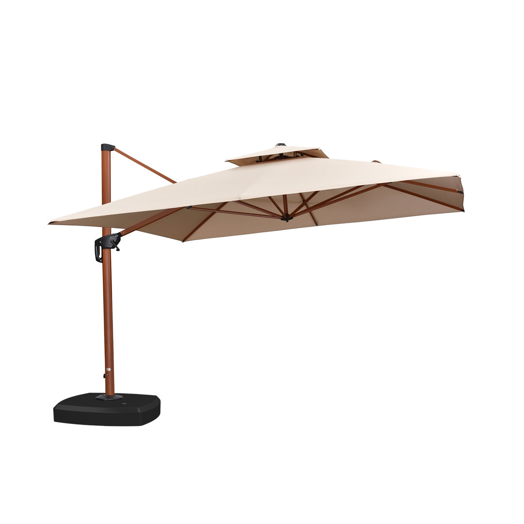 Ruchama 132'' Square Wood Pattern Cantilever Umbrella with wheeled Base Arlmont & Co. Fabric 