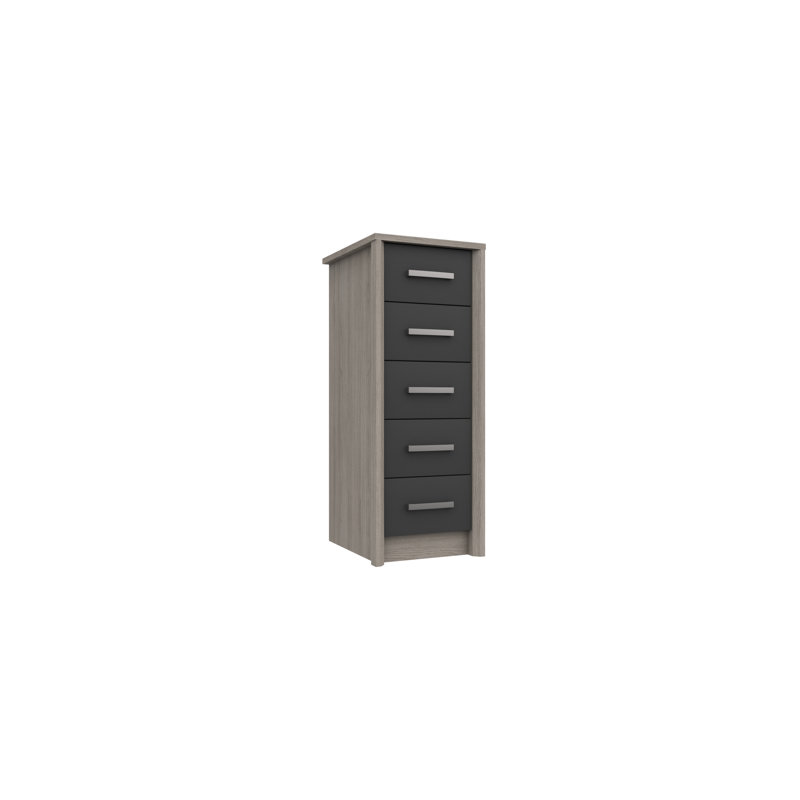 Colville 43.3cm W 5 - Drawer Chest of Drawers, Grey Oak/Graphite Gloss