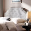 Tête de lit pour grand lit en tissu gris clair - structure en bois massif et pieds en métal, hauteur réglable avec garniture cloutée-1649757732-1649757734