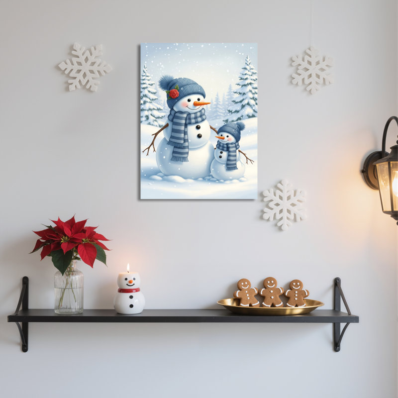 «Snowman Family Winter», art mural sur toile, H 18 po x l 12 po