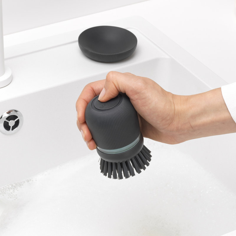 Brabantia SinkSide Dishwashing Liquid Dispensing Scrubbing Brush, Dark Gray