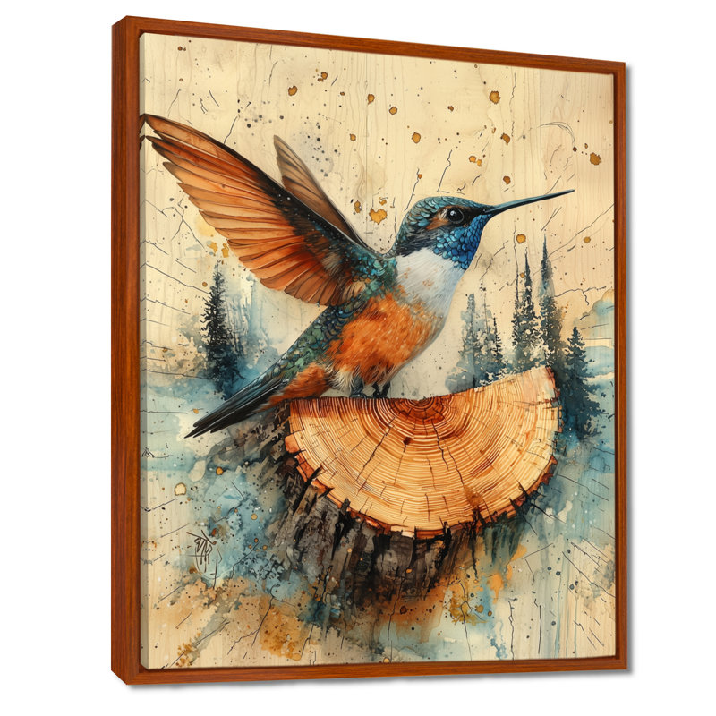Art sur toile, Colibri de Gertwin dans la forêt II, H 40 po x l 30 po, Reproduction avec cadre flottant, Brun