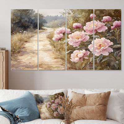 Peonies Along The Farm Drieway II - Along Wall Art - Traditional Wall Art Set